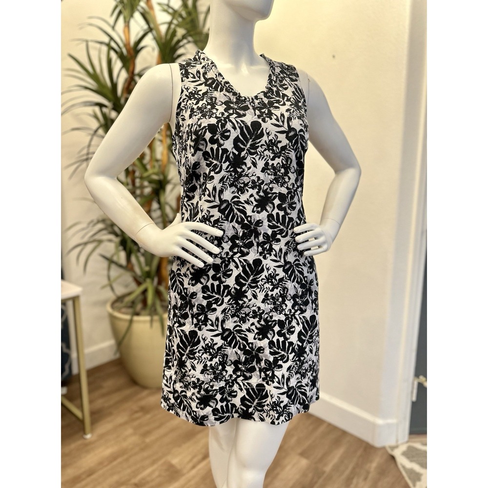 Briggs Linen Shift Sheath Dress Women Sz S/M/6/8 Midi Sleeveless Pullover Ruffle